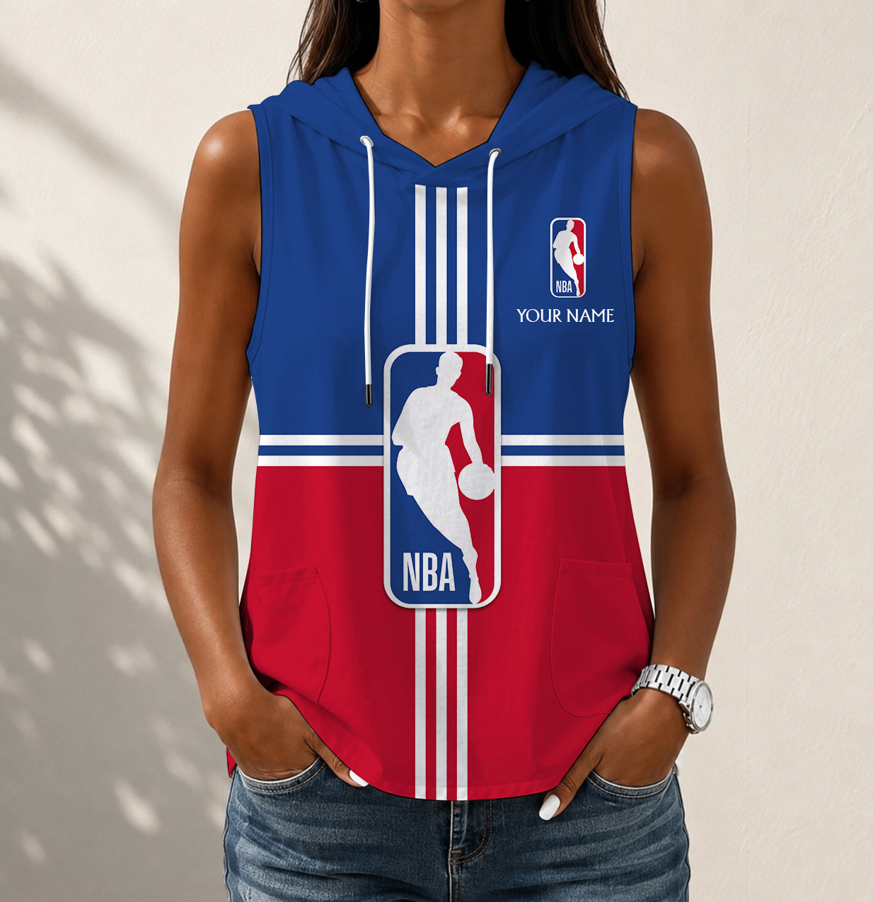 LIMITED EDITION - NEW CUSTOMIZED NBA31 NBA NATIONAL BASKETBALL ASSOCIATION WOMEN'S SLEEVELESS HOODED POCKET TANK TOP