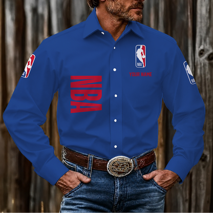 LIMITED EDITION - NEW CUSTOMIZED NBA31 NATIONAL BASKETBALL ASSOCIATION MEN'S LONG SLEEVE BUTTON-UP SHIRT