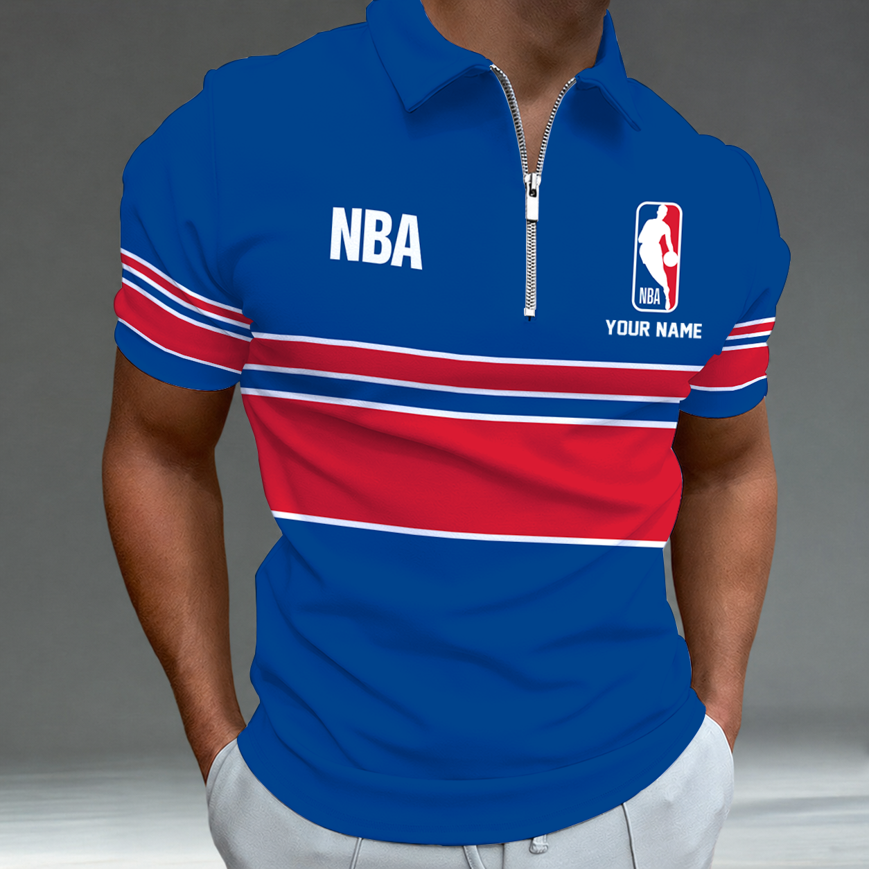 [HOT DEAL] NEW CUSTOMIZED NBA31 NATIONAL BASKETBALL ASSOCIATION ZIP POLO SHIRT