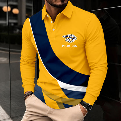 [SUPER SALE] NEW CUSTOMIZED NHL31 NVP NASHVILLE PREDATORS MEN LONG SLEEVE POLO