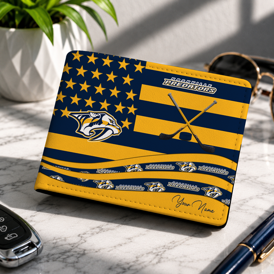 LIMITED EDITION - NEW CUSTOMIZED NHL31 NVP NASHVILLE PREDATORS LEATHER WALLET