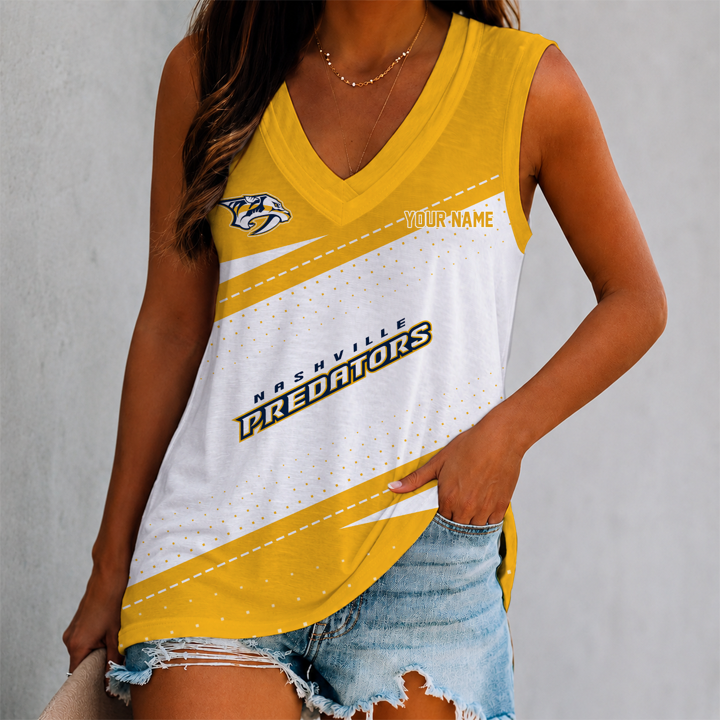 LIMITED EDITION - NEW CUSTOMIZED NHL31 NVP NASHVILLE PREDATORS WOMEN'S V-NECK TANK TOP