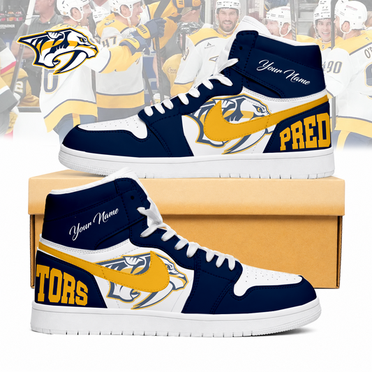 LIMITED EDITION - NEW CUSTOMIZED NHL31 NVP NASHVILLE PREDATORS AIR JORDAN SNEAKERS
