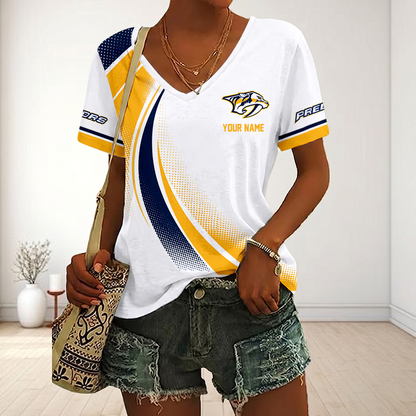 LIMITED EDITION - NEW CUSTOMIZED NHL31 NVP NASHVILLE PREDATORS V-NECK FEMALE SHIRT