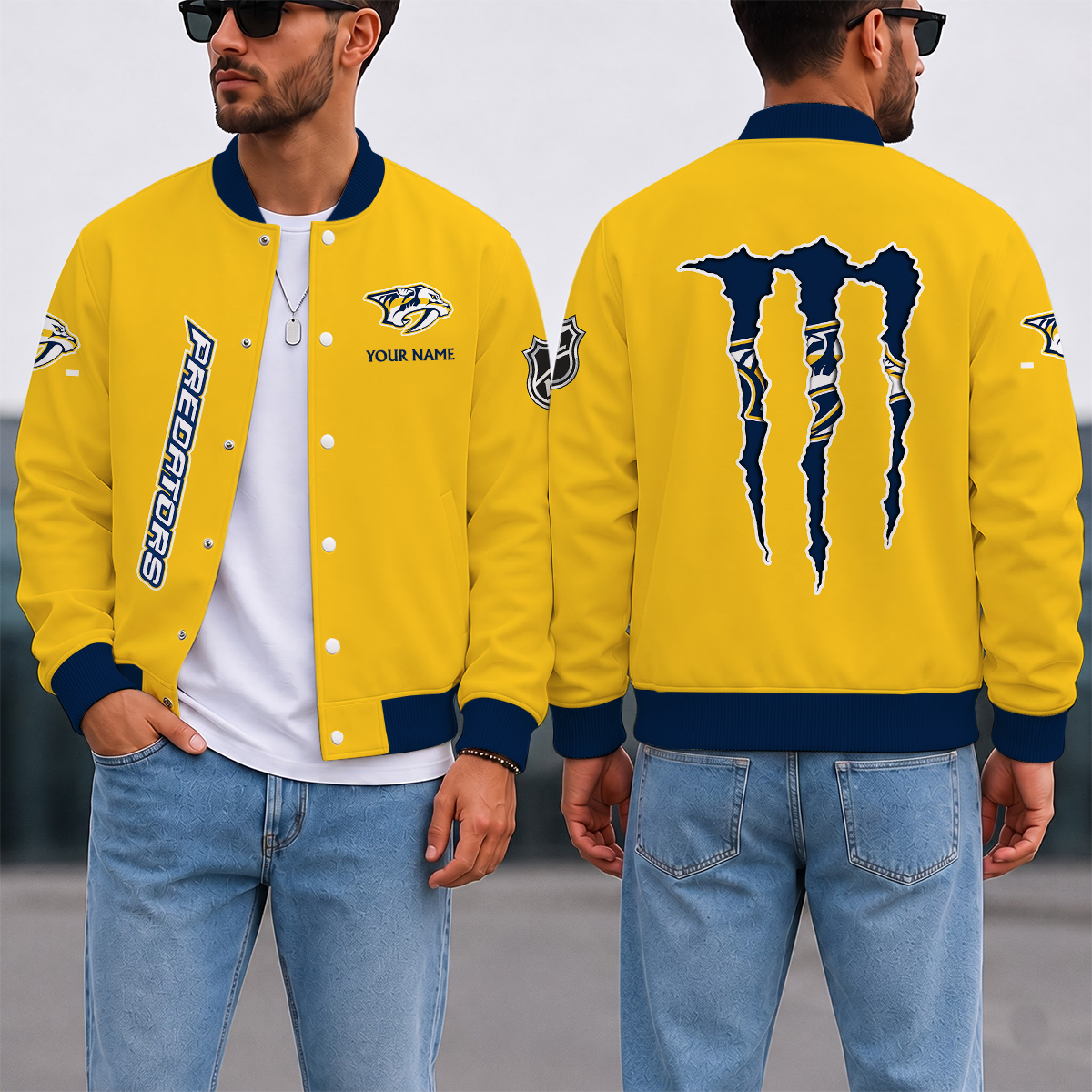 EXCLUSIVE EDITION - NEW CUSTOMIZED NHL31 NVP NASHVILLE PREDATORS SATIN VARSITY JACKET & BASEBALL JACKET