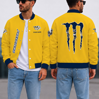 EXCLUSIVE EDITION - NEW CUSTOMIZED NHL31 NVP NASHVILLE PREDATORS SATIN VARSITY JACKET & BASEBALL JACKET