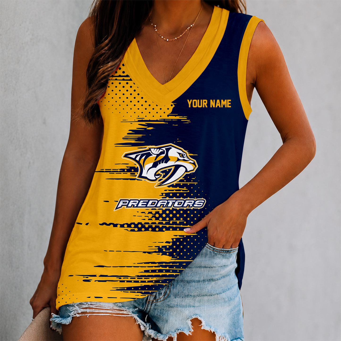 LIMITED EDITION - NEW CUSTOMIZED NHL31 NVP NASHVILLE PREDATORS WOMEN'S V-NECK TANK TOP