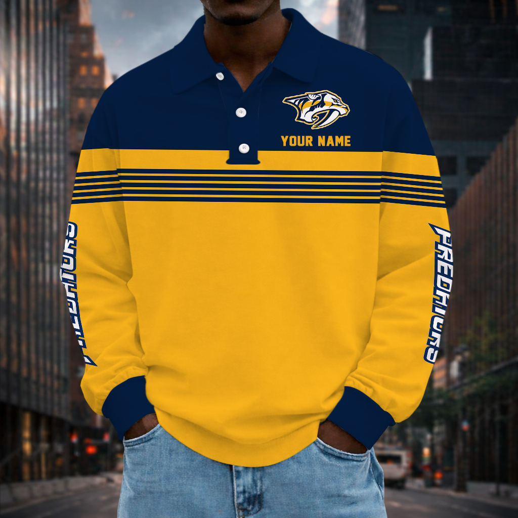SPECIAL EDITION - NEW CUSTOMIZED NHL31 NVP NASHVILLE PREDATORS MEN LONG SLEEVE POLO