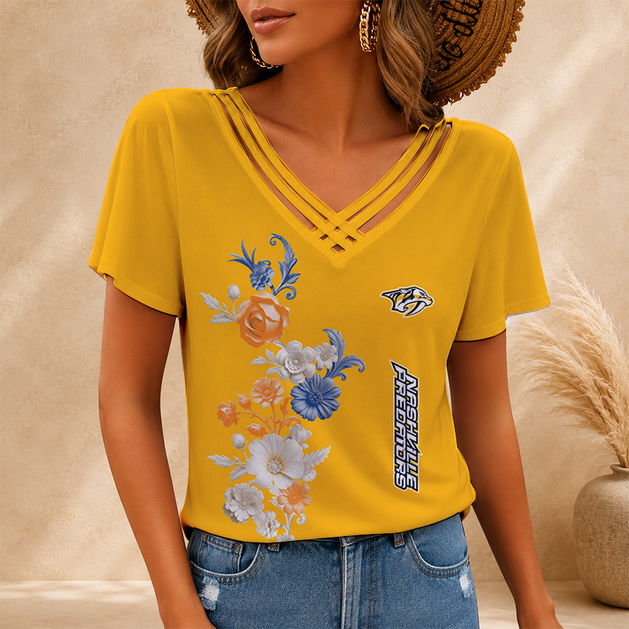 [SUPER SALE] NEW CUSTOMIZED NHL31 NVP NASHVILLE PREDATORS V-NECK SHIRT