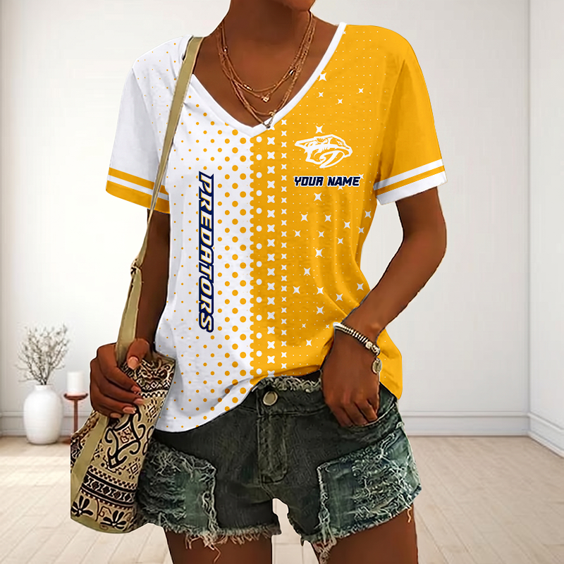 LIMITED EDITION - NEW CUSTOMIZED NHL31 NVP NASHVILLE PREDATORS V-NECK FEMALE SHIRT