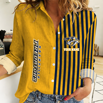 EXCLUSIVE EDITION - NEW CUSTOMIZED NHL31 NVP NASHVILLE PREDATORS WOMEN CASUAL SHIRT