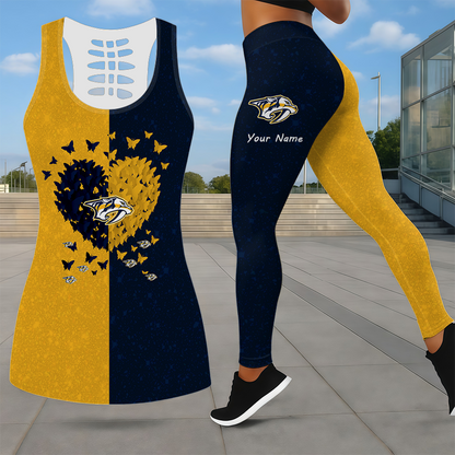 LIMITED EDITION - NEW CUSTOMIZED NHL31 NVP NASHVILLE PREDATORS LEGGINGS & HOLLOW TANK TOP SET