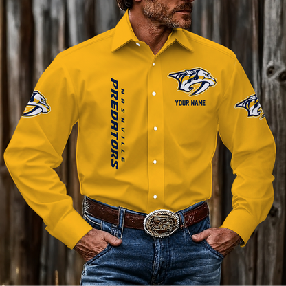 LIMITED EDITION - NEW CUSTOMIZED NHL31 NVP NASHVILLE PREDATORS MEN'S LONG SLEEVE BUTTON-UP SHIRT