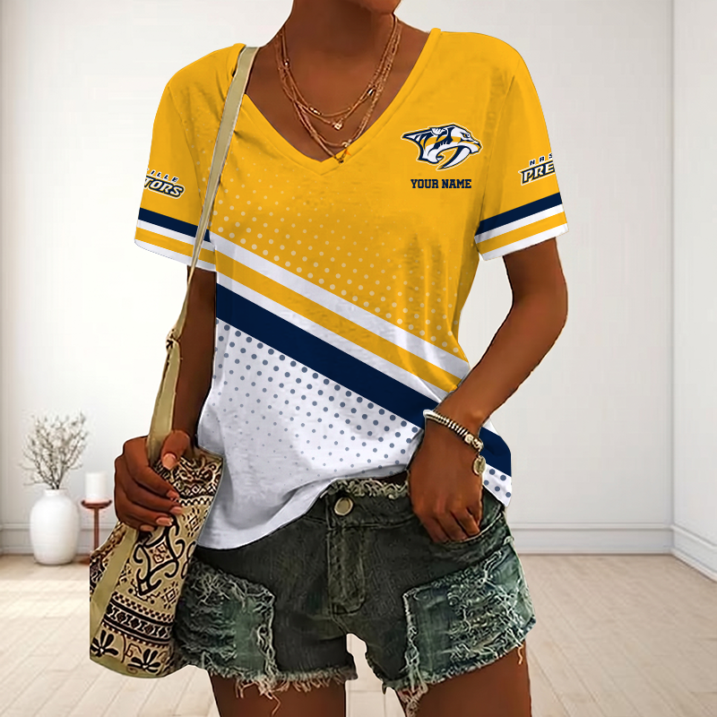 LIMITED EDITION - NEW CUSTOMIZED NHL31 NVP NASHVILLE PREDATORS V-NECK FEMALE SHIRT