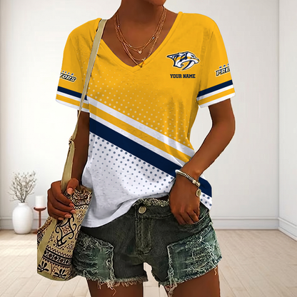 LIMITED EDITION - NEW CUSTOMIZED NHL31 NVP NASHVILLE PREDATORS V-NECK FEMALE SHIRT