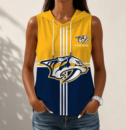 VIRAL EDITION - NEW CUSTOMIZED NHL31 NVP NASHVILLE PREDATORS WOMEN'S SLEEVELESS HOODED POCKET TANK TOP