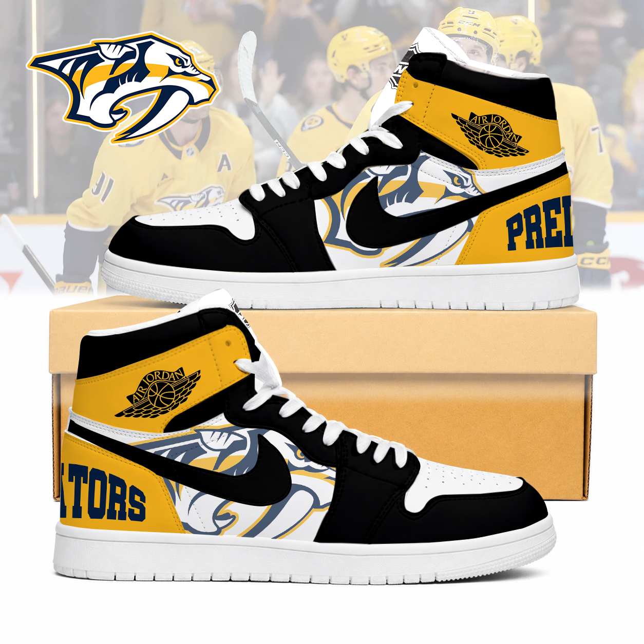 LIMITED EDITION - NEW CUSTOMIZED NHL31 NV PREDATORS AIR JORDAN SNEAKERS