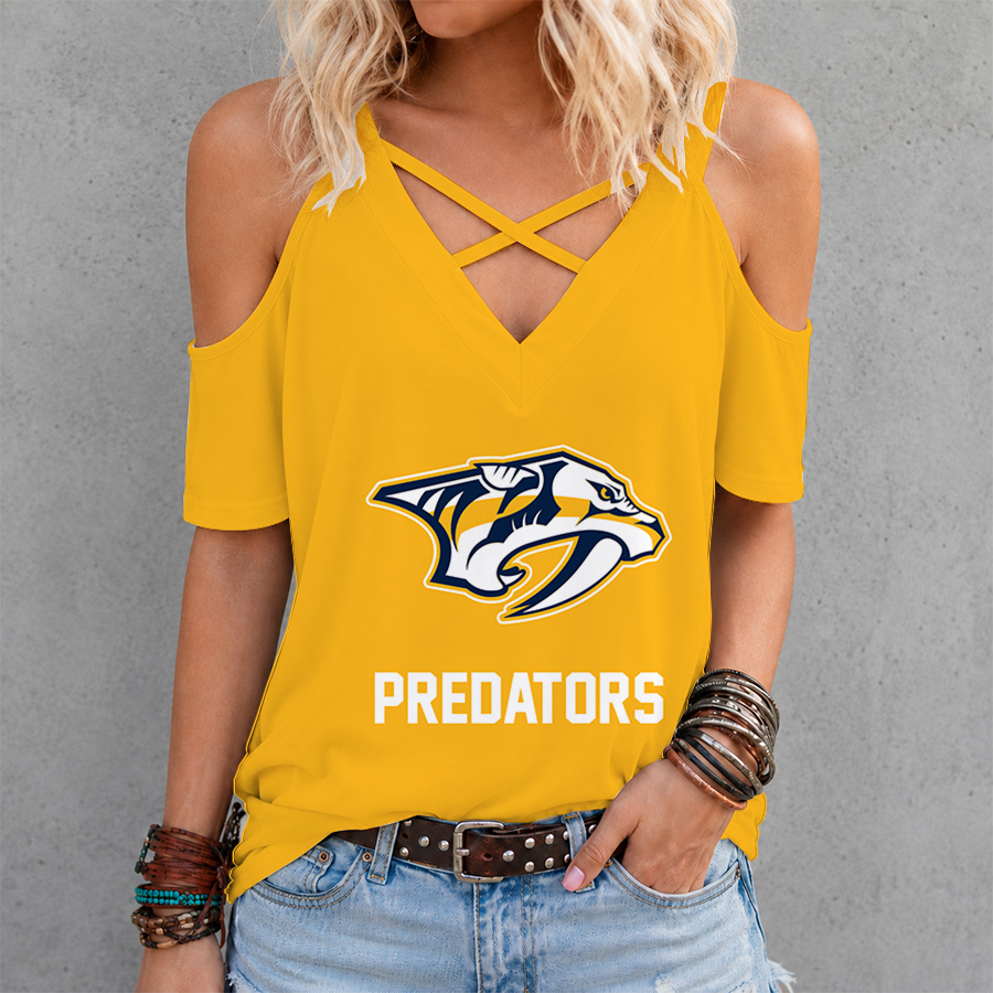LIMITED EDITION - NEW CUSTOMIZED NHL31 NVP NASHVILLE PREDATORS CRISS CROSS V-NECK TOP