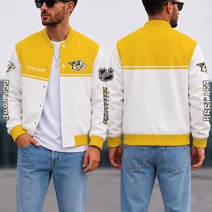 EXCLUSIVE EDITION - NEW CUSTOMIZED NHL31 NVP NASHVILLE PREDATORS SATIN VARSITY JACKET & BASEBALL JACKET