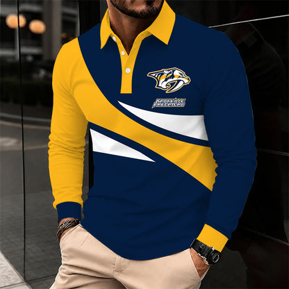 [SUPER SALE] NEW CUSTOMIZED NHL31 NVP NASHVILLE PREDATORS MEN LONG SLEEVE POLO