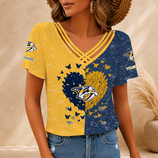 LIMITED EDITION - NEW CUSTOMIZED NHL31 NVP NASHVILLE PREDATORS V-NECK SHIRT