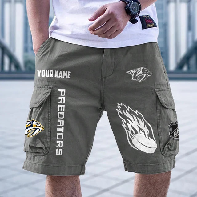 [SUPER SALE] NEW CUSTOMIZED NHL31 NVP NASHVILLE PREDATORS CARGO SHORTS
