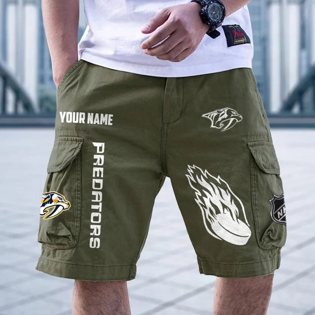 [SUPER SALE] NEW CUSTOMIZED NHL31 NVP NASHVILLE PREDATORS CARGO SHORTS