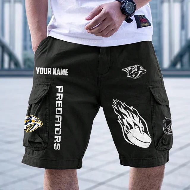 [SUPER SALE] NEW CUSTOMIZED NHL31 NVP NASHVILLE PREDATORS CARGO SHORTS