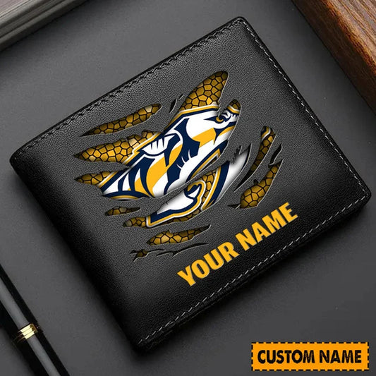 LIMITED EDITION - NEW CUSTOMIZED NHL31 NVP NASHVILLE PREDATORS LEATHER WALLET