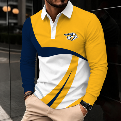 [SUPER SALE] NEW CUSTOMIZED NHL31 NVP NASHVILLE PREDATORS MEN LONG SLEEVE POLO