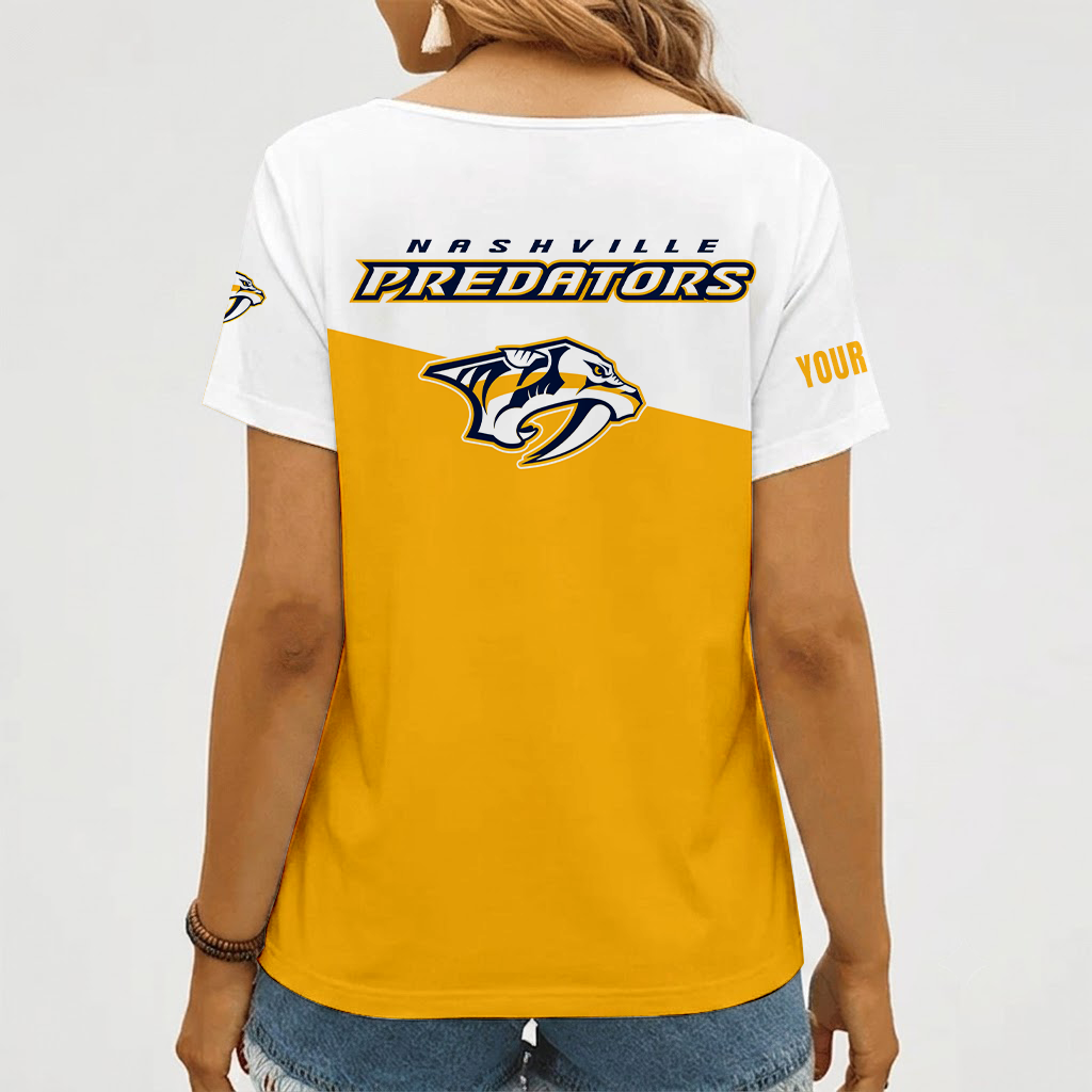 [SUPER SALE] NEW CUSTOMIZED NHL31 NVP NASHVILLE PREDATORS V-NECK FEMALE SHIRT