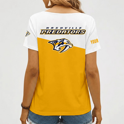 [SUPER SALE] NEW CUSTOMIZED NHL31 NVP NASHVILLE PREDATORS V-NECK FEMALE SHIRT