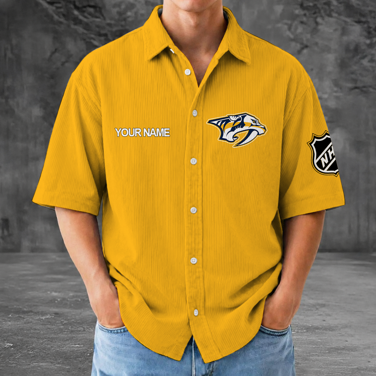 [SUPER SALE] NEW CUSTOMIZED NHL31 NVP NASHVILLE PKHAKIATORS SEERSUCKER BUTTON SHIRT