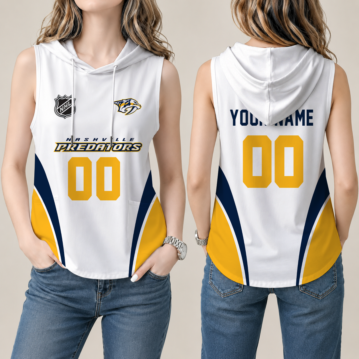 [SUPER SALE] NEW CUSTOMIZED NHL31 NVP NASHVILLE PREDATORS WOMEN'S SLEEVELESS HOODED POCKET TANK TOP