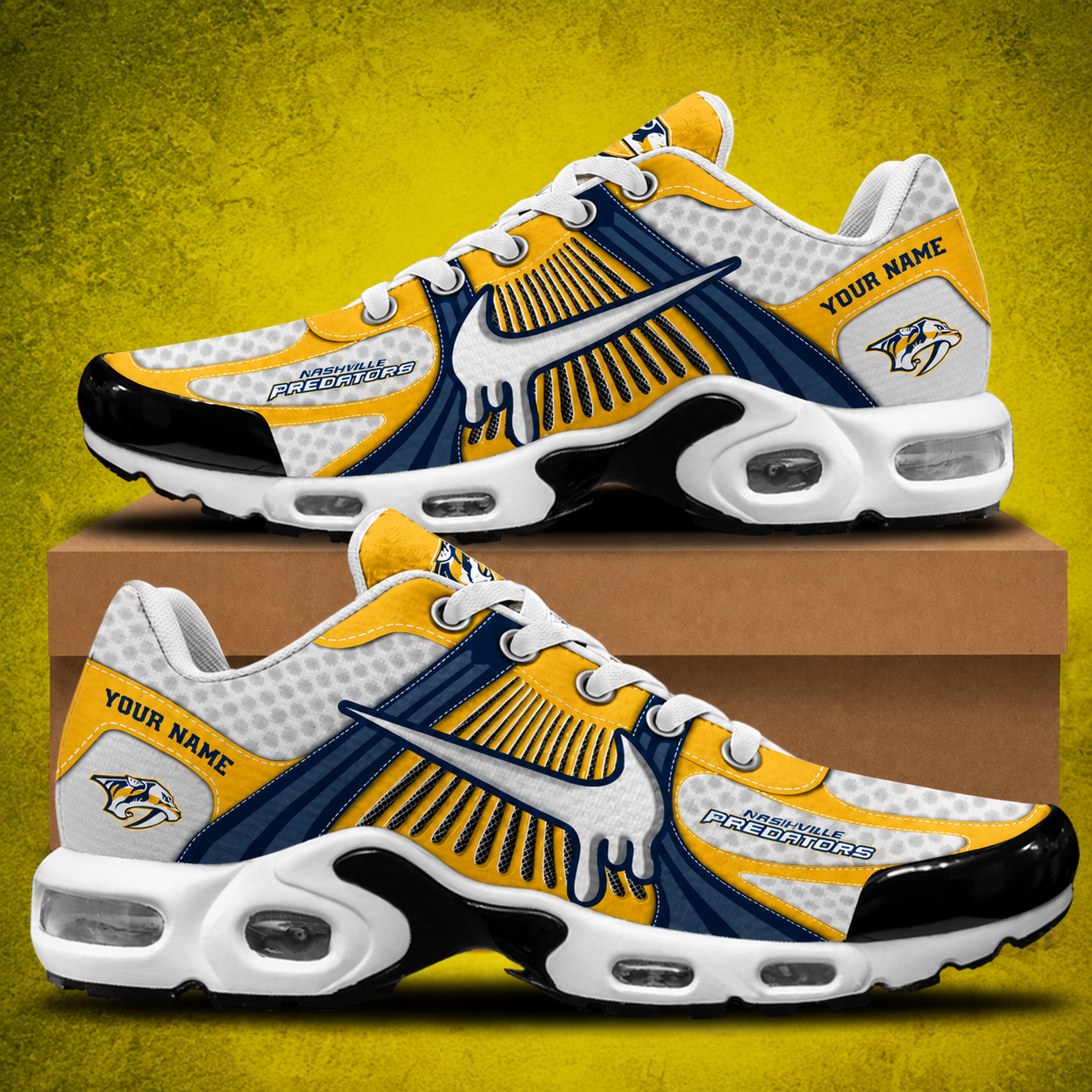 LIMITED EDITION - NEW CUSTOMIZED NHL31 NVP NASHVILLE PREDATORS AIR MAX PLUS SNEAKERS