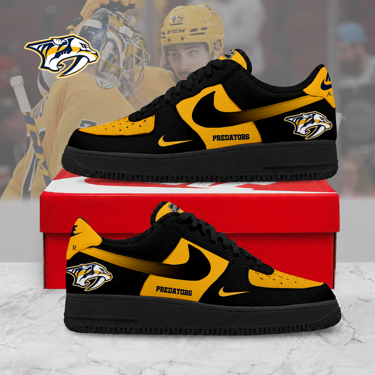ELITE EDITION - NEW CUSTOMIZED NHL31 NVP NASHVILLE PREDATORS AF1 SHOES