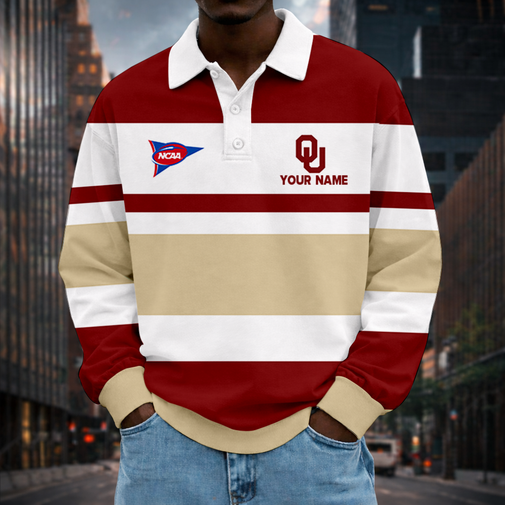 LIMITED EDITION - NEW CUSTOMIZED NCAA FBS31 OUS OKLAHOMA SOONERS UNISEX LONG SLEEVE POLO