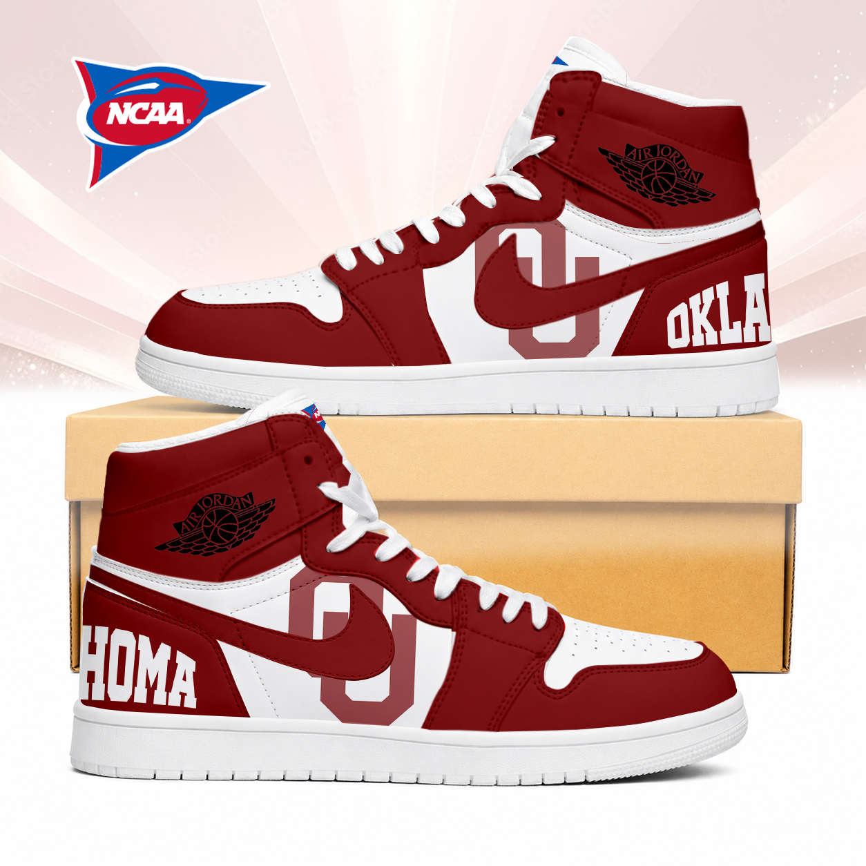 LIMITED EDITION - NEW CUSTOMIZED NCAA FBS31 OUS OKLAHOMA SOONERS AIR JORDAN SNEAKERS