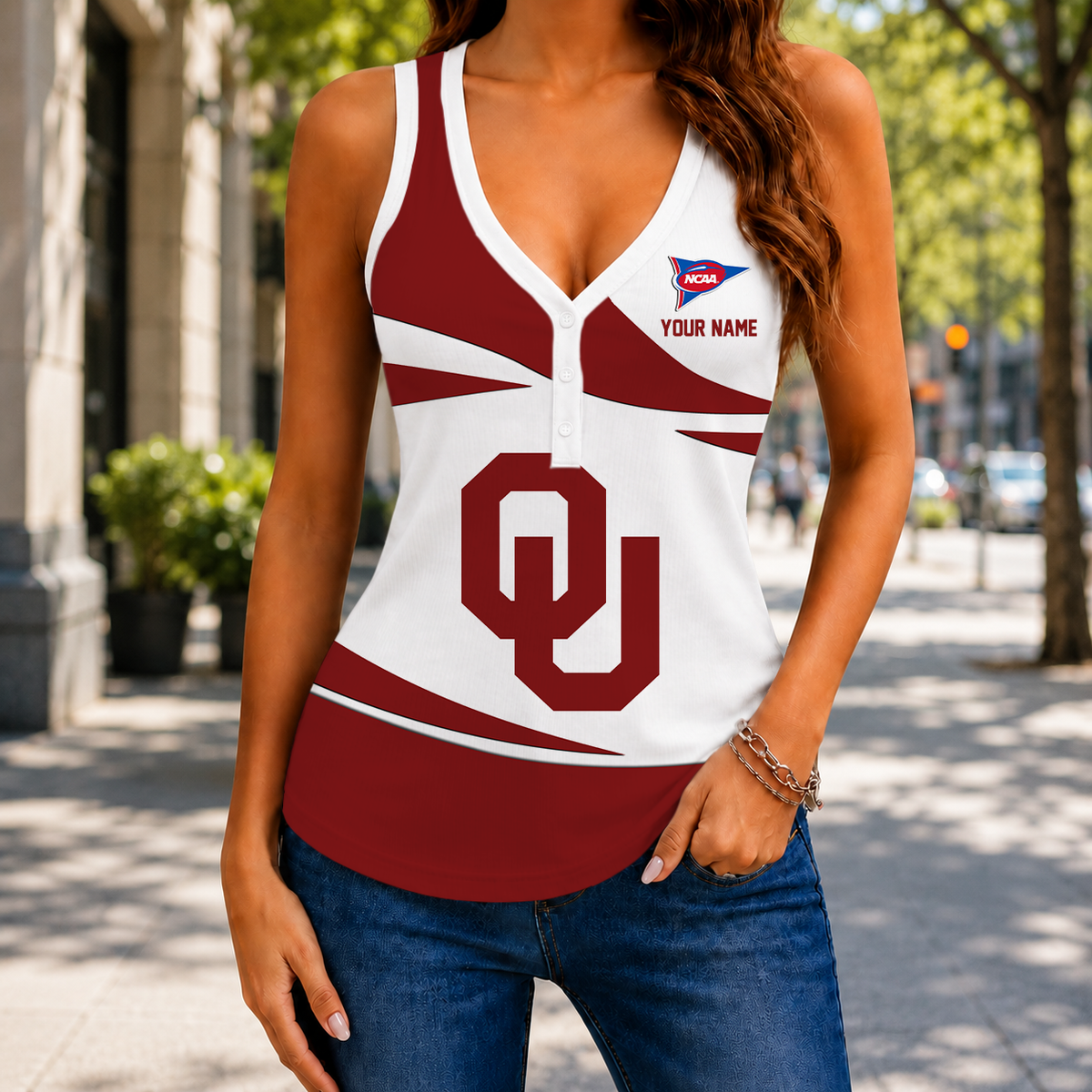LIMITED EDITION - NEW CUSTOMIZED NCAA FBS31 OUS OKLAHOMA SOONERS WOMEN'S V-NECK TANK TOP