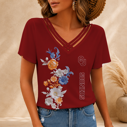 [FAN FAVORITE] NEW CUSTOMIZED NCAA FBS31 OUS OKLAHOMA SOONERS V-NECK SHIRT
