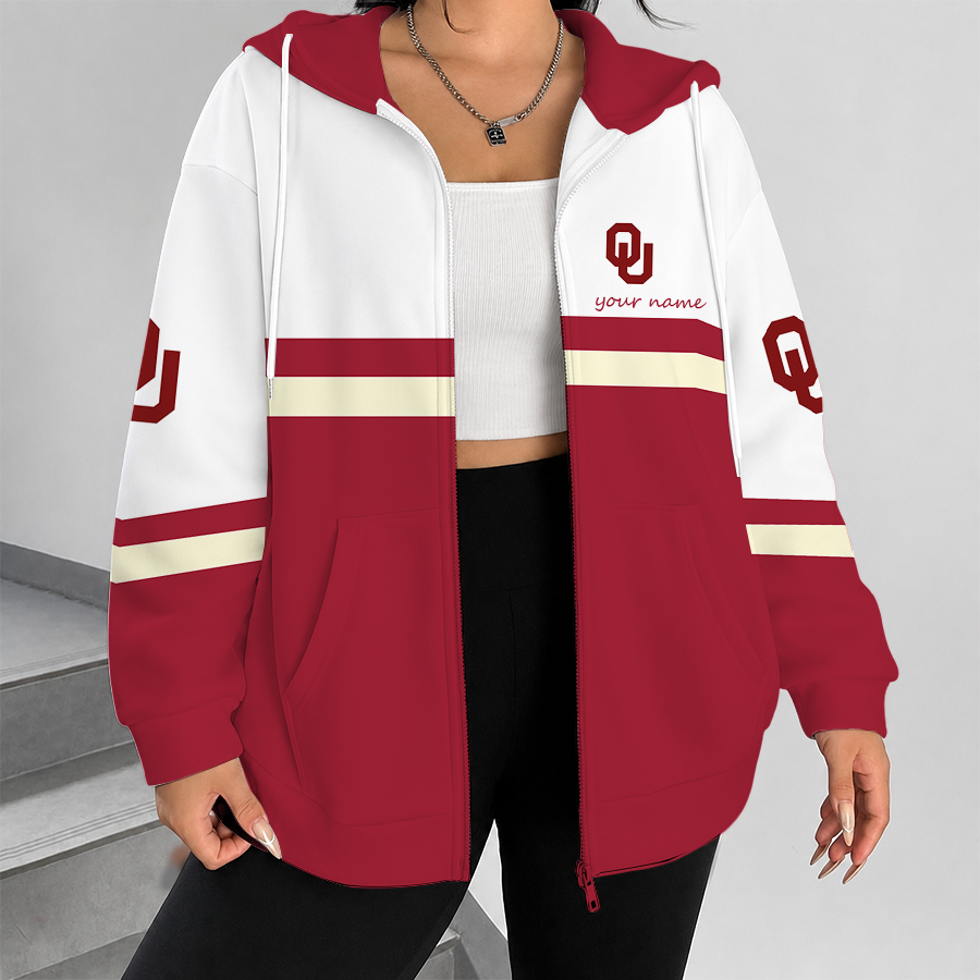 [FAN FAVORITE] NEW CUSTOMIZED NCAA FBS31 OUS OKLAHOMA SOONERS ZIP HOODIE