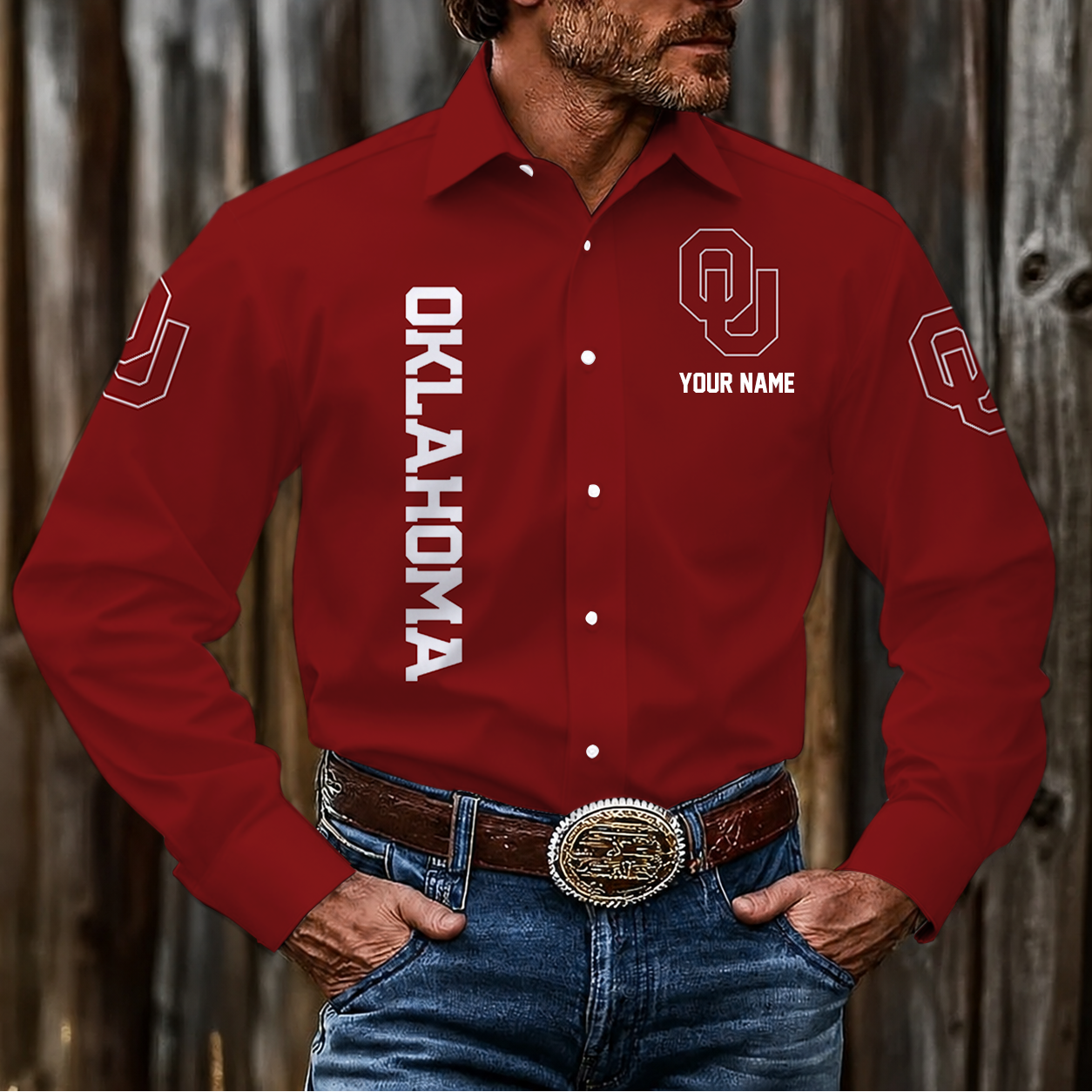 LIMITED EDITION - NEW CUSTOMIZED NCAA FBS31 OUS OKLAHOMA SOONERS MEN'S LONG SLEEVE BUTTON-UP SHIRT