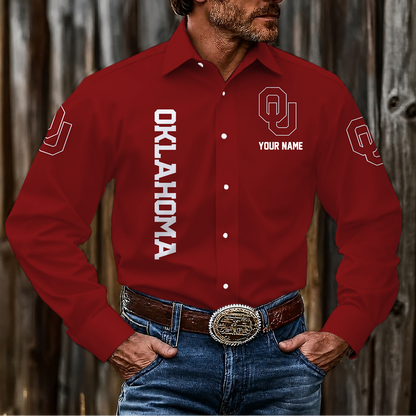 LIMITED EDITION - NEW CUSTOMIZED NCAA FBS31 OUS OKLAHOMA SOONERS MEN'S LONG SLEEVE BUTTON-UP SHIRT