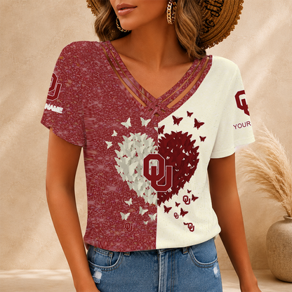 [FAN FAVORITE] NEW CUSTOMIZED NCAA FBS31 OUS OKLAHOMA SOONERS V-NECK SHIRT