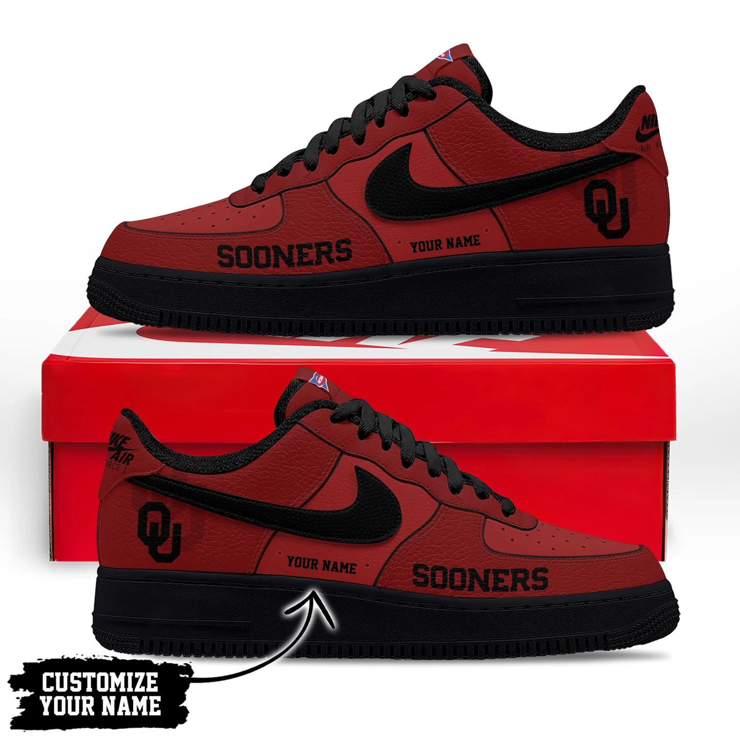 ELITE EDITION - NEW CUSTOMIZED NCAA FBS31 OUS OKLAHOMA SOONERS AF1 SHOES