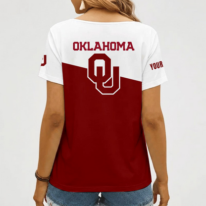 [FAN FAVORITE] NEW CUSTOMIZED NCAA FBS31 OUS OKLAHOMA SOONERS V-NECK FEMALE SHIRT