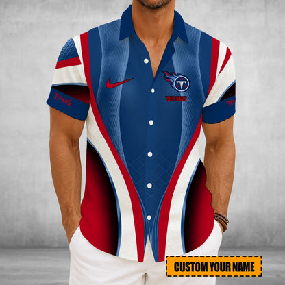 LIMITED EDITION - NEW CUSTOMIZED NFL31 TST TENNESSEE TITANS SHORT SLEEVE BUTTON-UP SHIRT