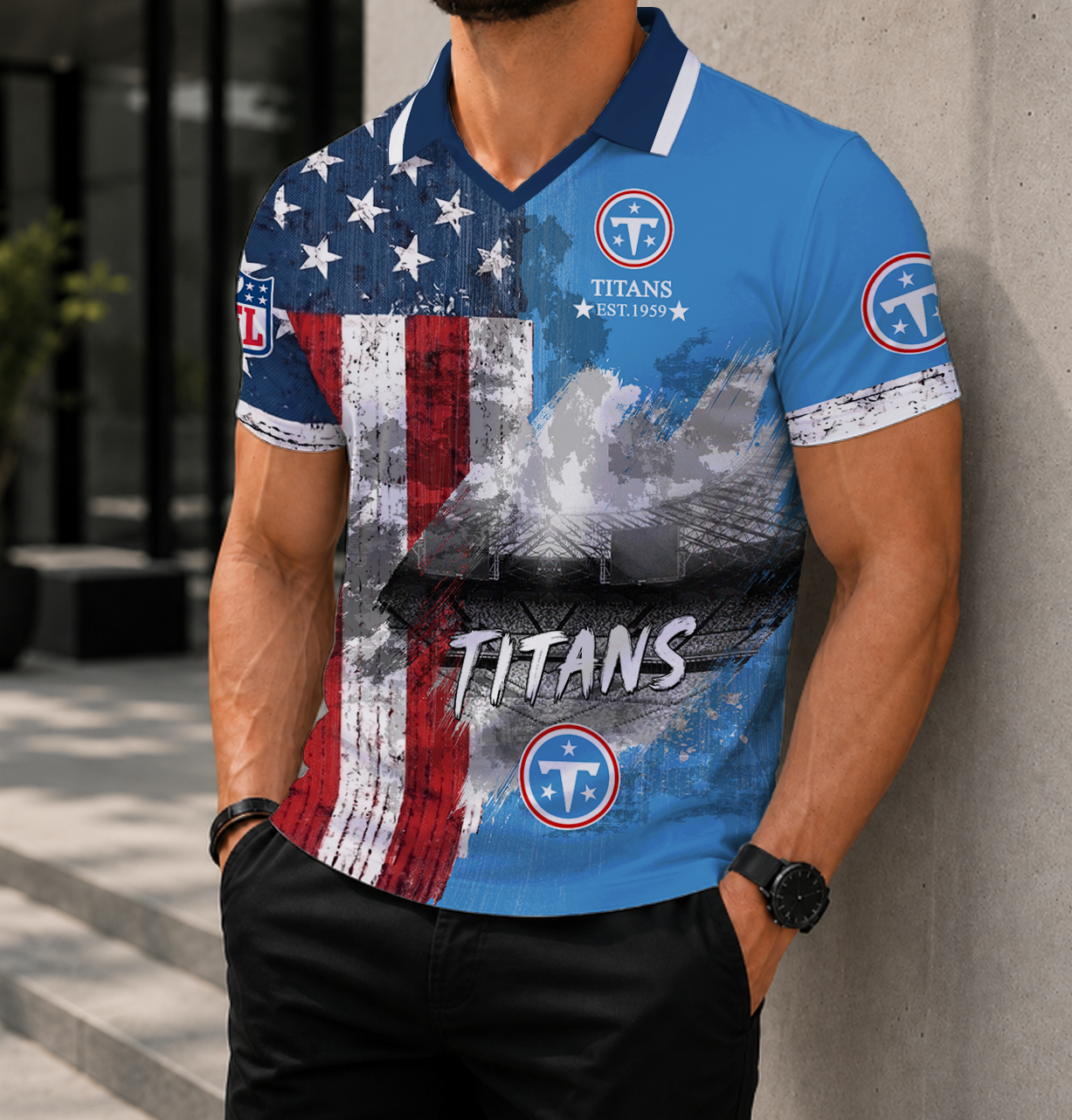SPECIAL EDITION - NEW CUSTOMIZED NFL31 TST TENNESSEE TITANS POLO SHIRT