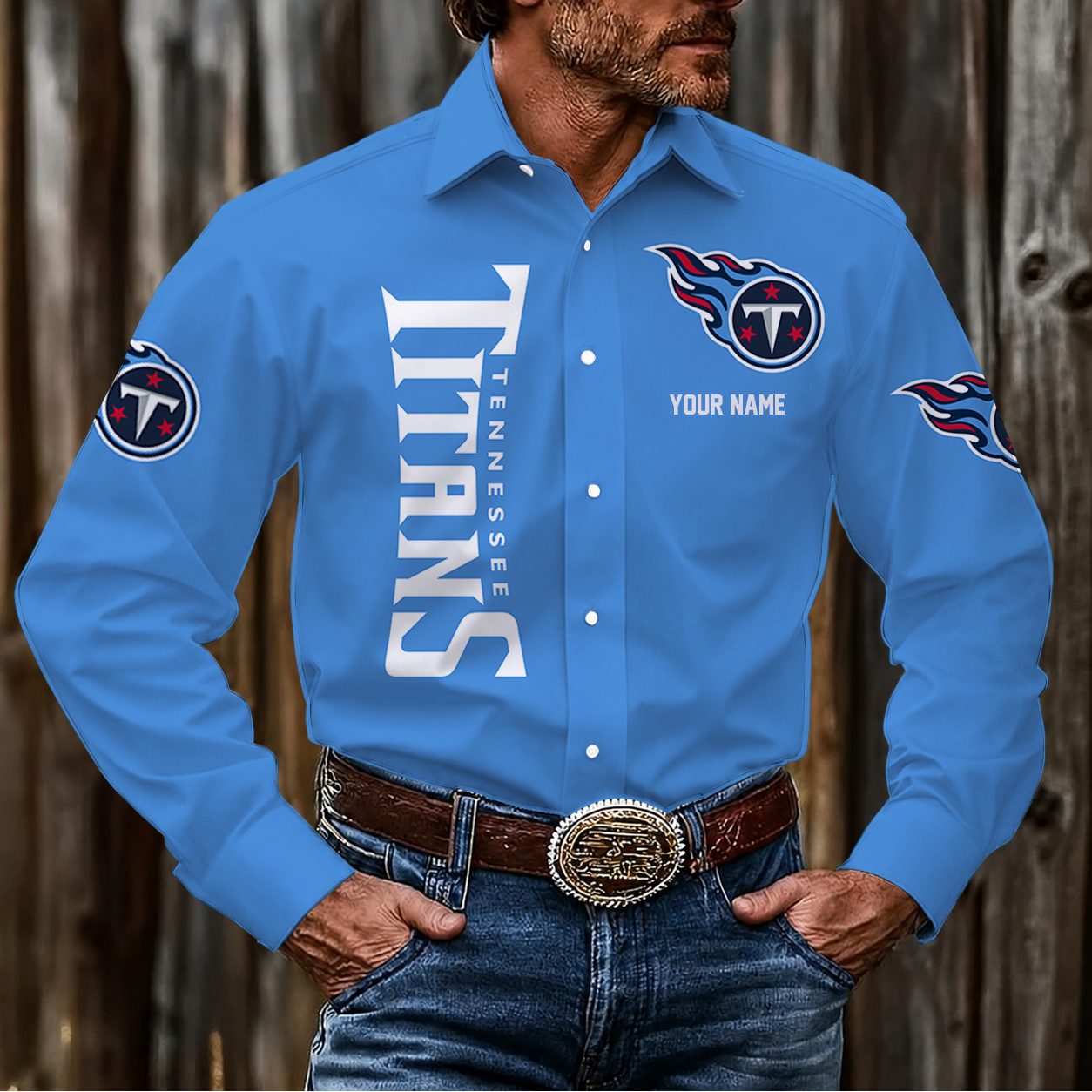 LIMITED EDITION - NEW CUSTOMIZED NFL31 TST TENNESSEE TITANS MEN'S LONG SLEEVE BUTTON-UP SHIRT