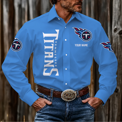 LIMITED EDITION - NEW CUSTOMIZED NFL31 TST TENNESSEE TITANS MEN'S LONG SLEEVE BUTTON-UP SHIRT